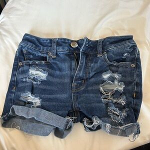 American Eagle Outfitters Dark Blue Distressed Denim Shorts